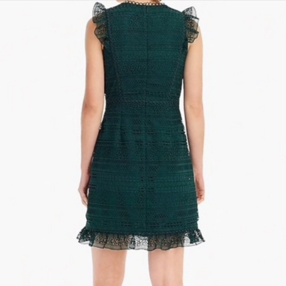 J. Crew Green Capsleeve Ruffle LaceDress Evergreen - Picture 3 of 4